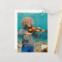 Silly Coral Ocean Person Making Music Postcard