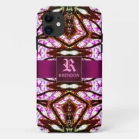 New Age Pink Batik Pattern Custom Monogram iPhone 11 Case