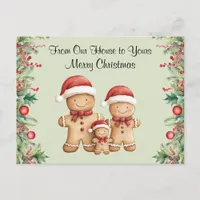 Cute Gingerbread Cookie Family Christmas Postcard