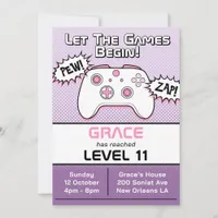 Gamer Girl Purple Controller 11th Birthday Invitation