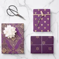 Purple and Gold Paris themed Wrapping Paper Sheets