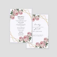 Elegant Gold Geo Pink Floral Wedding Laminated Menu
