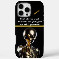 Golden Alien Reaching out in a Surreal, Dark Realm iPhone 16 Pro Max Case