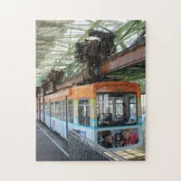 Orange Blue Wuppertal Floating Train Jigsaw Puzzle