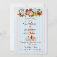 Rose Burgundy Blue Floral Wedding Invitation