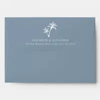 Minimal Dusty Blue Palm Trees Beach Wedding Envelope