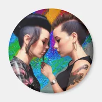 Cute Lesbian Couple Rainbow Art Magnet