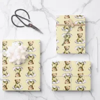 Cute Teddy Bear Yellow PJs Yellow Background Wrapping Paper Sheets