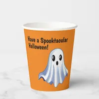 Orange Halloween Paper Cups with Cute Ghosts