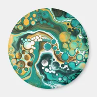 Turquoise, Gold, Marble Fluid Art   Magnet