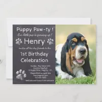 Chalkboard Puppy Pawty - Pet Photo Birthday Party Invitation