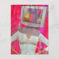 Surreal Woman With Retro Computer Head Postcard