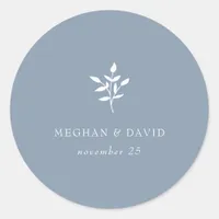 Dusty Blue Simple Modern Botanical Wedding Classic Round Sticker