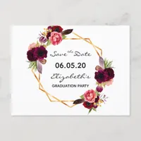 Save the Date graduation party gold florals Postcard