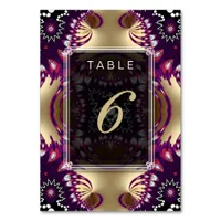 Gold Purple Tribal Wedding Menu+Table Number Card