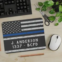 Vintage Thin Blue Line Personalized Police Officer Mouse Pad