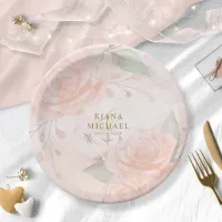 Soft Blush Roses V1 ID828 Paper Plate