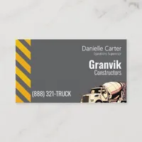 Modern Gray & Yellow Cement Truck Construction Business Card