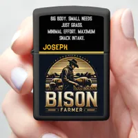 A Dedicated Farmer Tending to Bison at Dusk Zippo Lighter