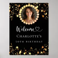 Black gold photo diamonds birthday party welcome poster