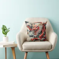 Fire breathing dragon red and white scale throw pillow