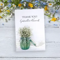 White Babys Breath Blue Jar Wedding Thank You Note