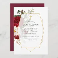 Burgundy Red & White Floral Geometric Confirmation Invitation