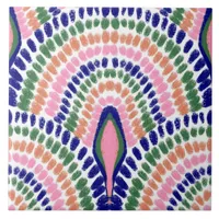Mediterranean Multicolored Mosaic-Painted Scallops Ceramic Tile