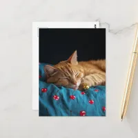Sleepy Ginger Kitty with gold ball Postcard