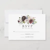 Burgundy and Navy Floral Wedding RSVP Card