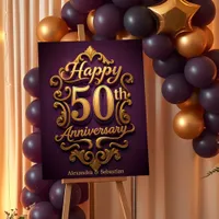 Purple & Golden Flourish 50th Wedding Anniversary Foam Board