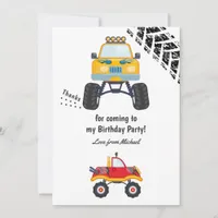 Monster Truck Birthday Party Thank You Card