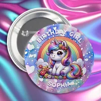 Unicorn and Rainbow Personalized Birthday Girl Button