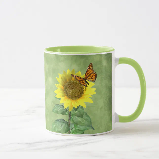 Pretty Yellow Sunflower and Orange Butterfly Mug