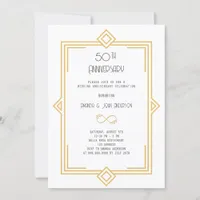 Art Deco white gold 50th wedding anniversary Invitation