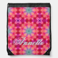 Monogram Name Colorful Blue Star Pattern | Drawstring Bag