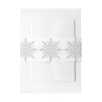 White Snowflakes Winter Wedding Invitation Belly Band