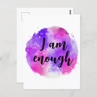 I Am Enough Pink Purple Watercolor Spiritual Text Postcard