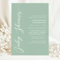 Dusty Mint Simple Modern Script Baby Shower Invitation