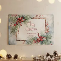 Elegant Winter Watercolor Berries Pines Christmas Banner