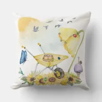 Cute Watercolor Cottagecore Yellow on White | Outdoor Pillow