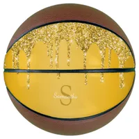 Chic Gold Glitter Drips Sparkle Monogram Name Basketball