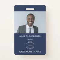 Simple Employee Photo ID Name Logo Navy Blue Badge