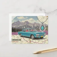 Vintage Car on a Map Collage Postcard