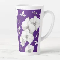 Watercolor White Orchid on Purple | Latte Mug