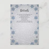 Glitter Blue Snowflake winter Wedding Details Card