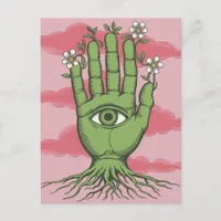 Surreal Gardeners Green Hand White Flowers Postcard