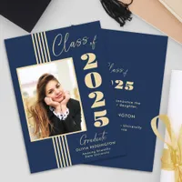 Elegant Navy Gold Photo Frame 2025 Graduation Announcement