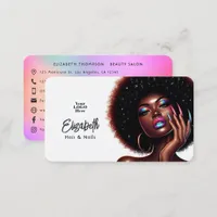 Faux Holographic Afro Queen Hair and Nails Salon Business Card