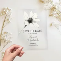 White Wildflower Wedding Save the Date Acrylic Invitations